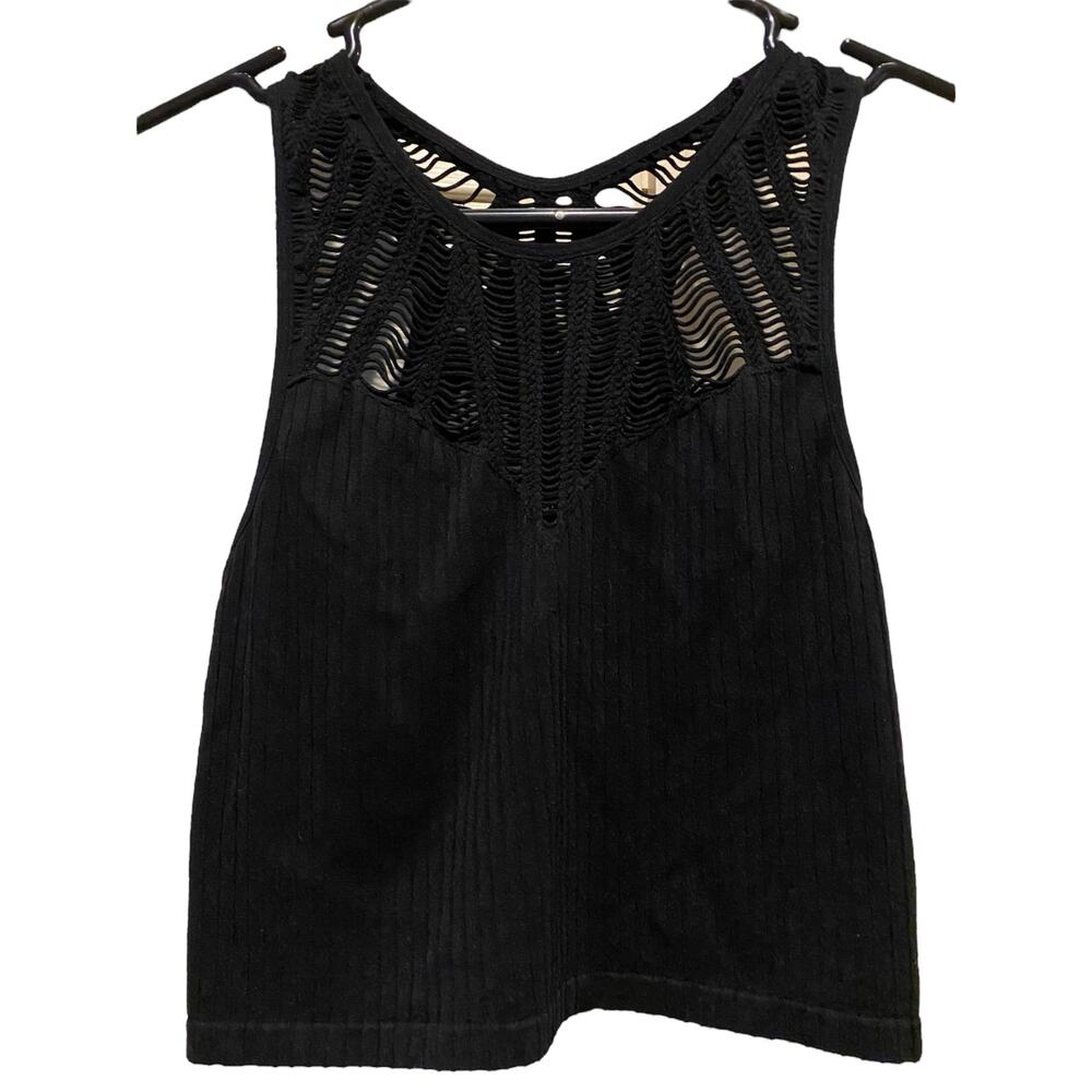 Express Fitted Crop Top Medium Black Ribbed Tank Top Stretch Edgy Night Out Goth